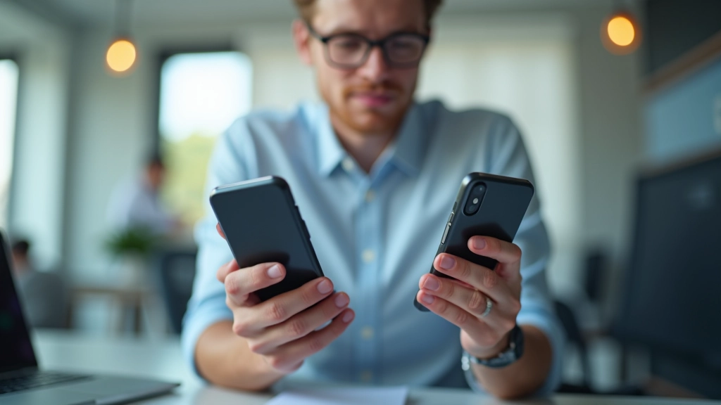 Osoba s nekoliko mobilnih telefona ispred sebe, svaki s drugačitom aplikacijom